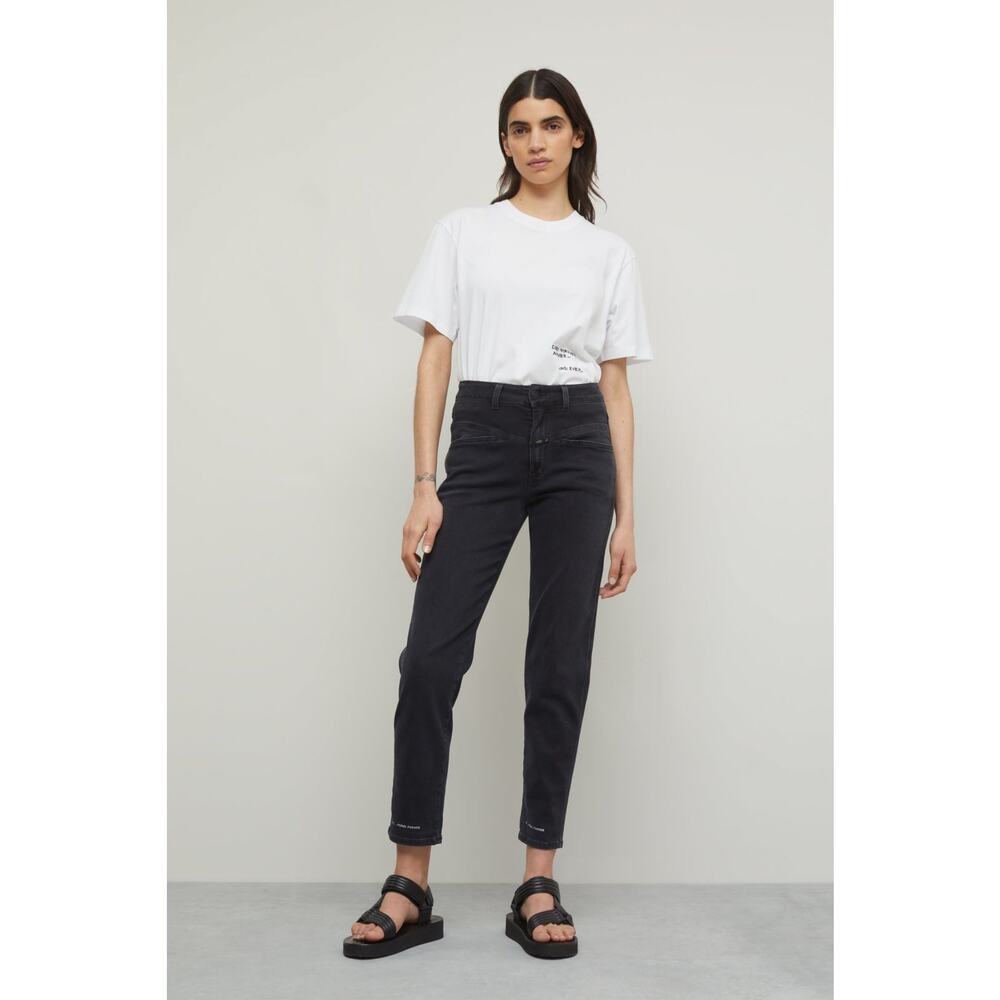 Closed Pedal Pusher High Waist Tapered Leg Jeans in Black, Size 42